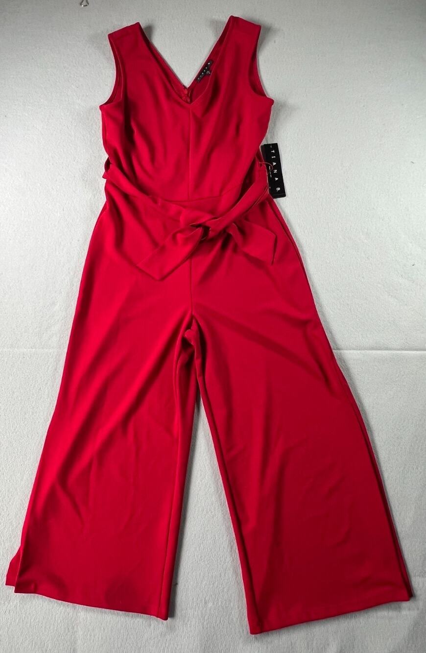 TIANA B. ~ Flattering, Red, Sleeveless Maxi Jumpsuit w/ Slide Slits, NEW, Size 8